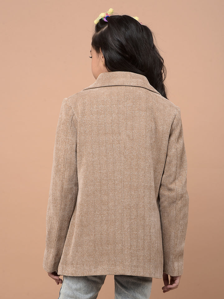 Brown Printed Corduroy Coat-Girls Coats-Crimsoune Club