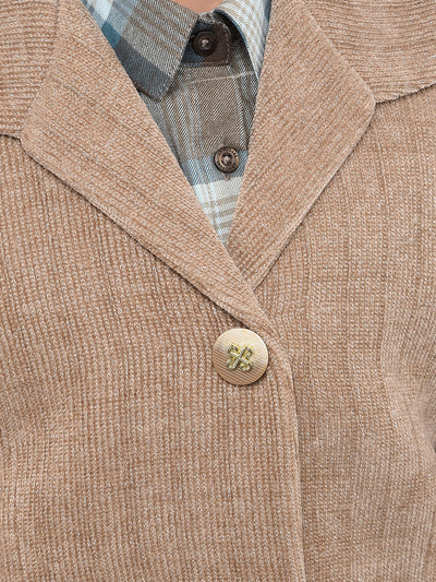 Brown Printed Corduroy Coat-Girls Coats-Crimsoune Club