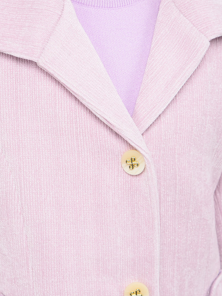 Purple Printed Corduroy Coat-Girls Coats-Crimsoune Club