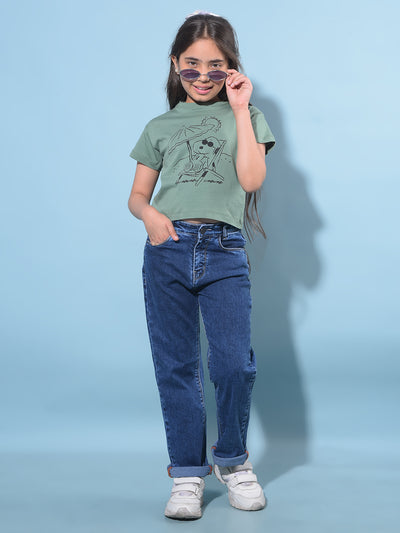 Blue Straight Cotton Jeans-Girls Jeans-Crimsoune Club