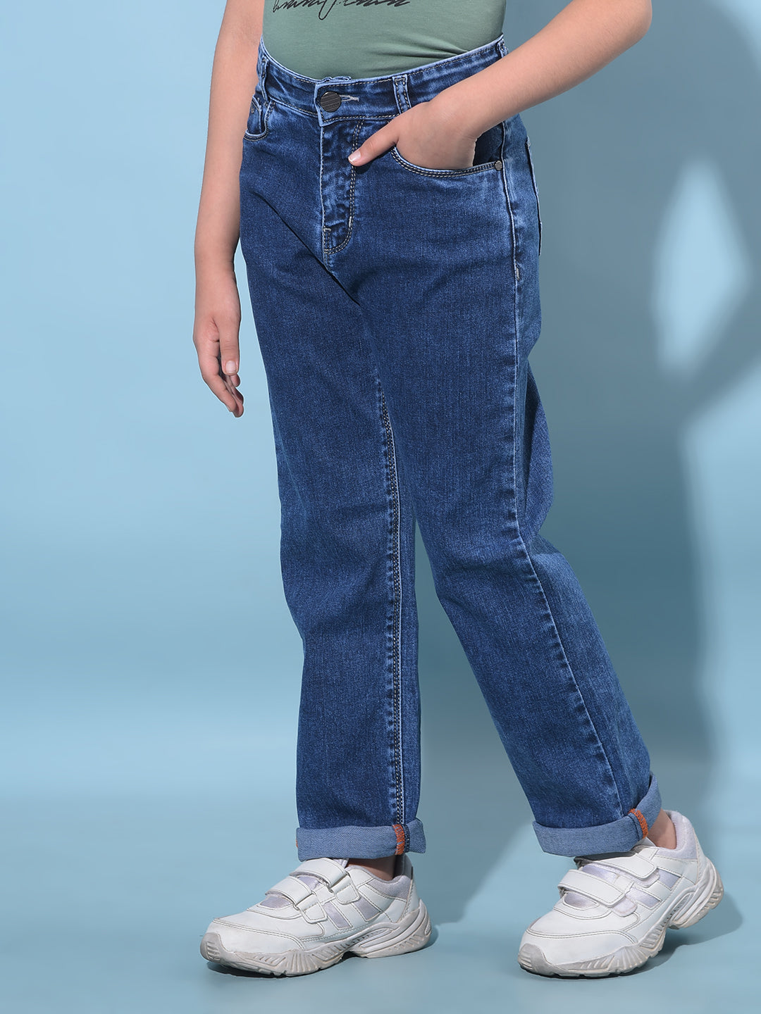 Blue Straight Cotton Jeans-Girls Jeans-Crimsoune Club