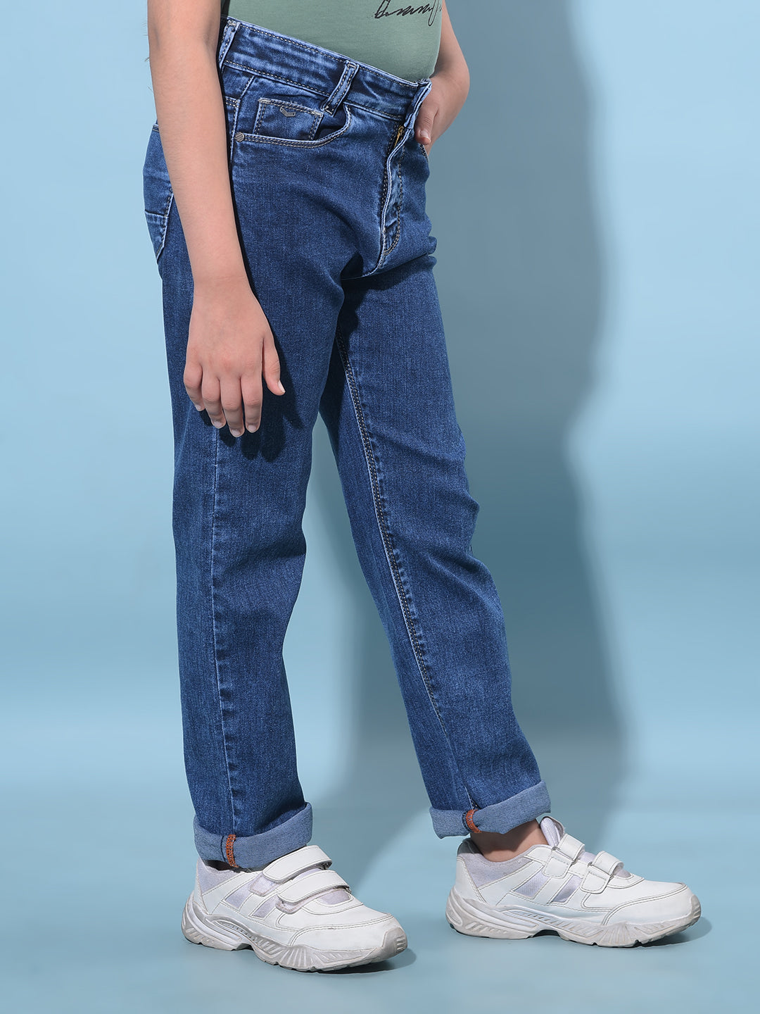 Blue Straight Cotton Jeans-Girls Jeans-Crimsoune Club
