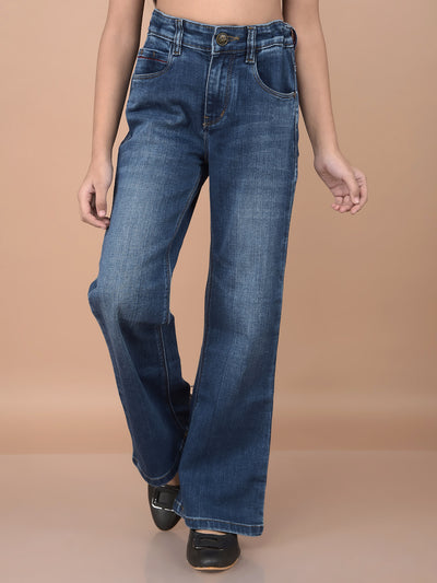 Blue Bootcut Jeans-Girls Jeans-Crimsoune Club
