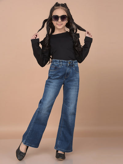 Blue Bootcut Jeans-Girls Jeans-Crimsoune Club