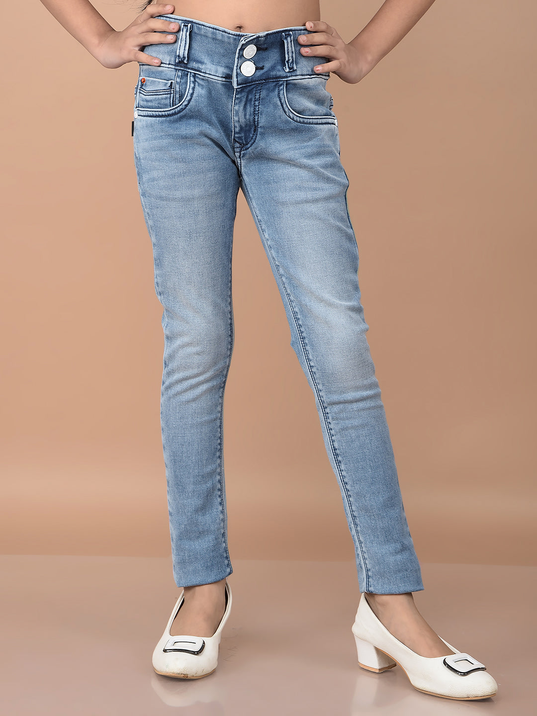 Blue High-Waist Jeans-Girls Jeans-Crimsoune Club