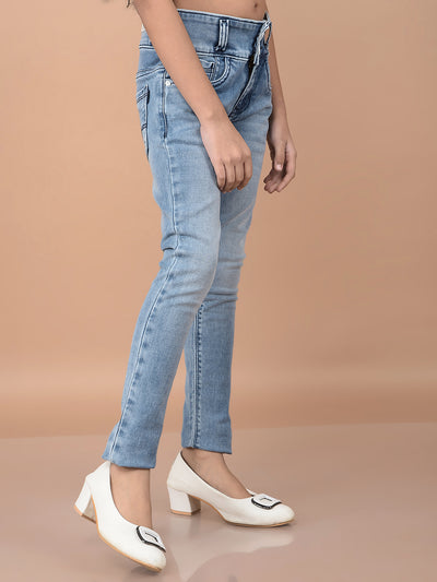 Blue High-Waist Jeans-Girls Jeans-Crimsoune Club