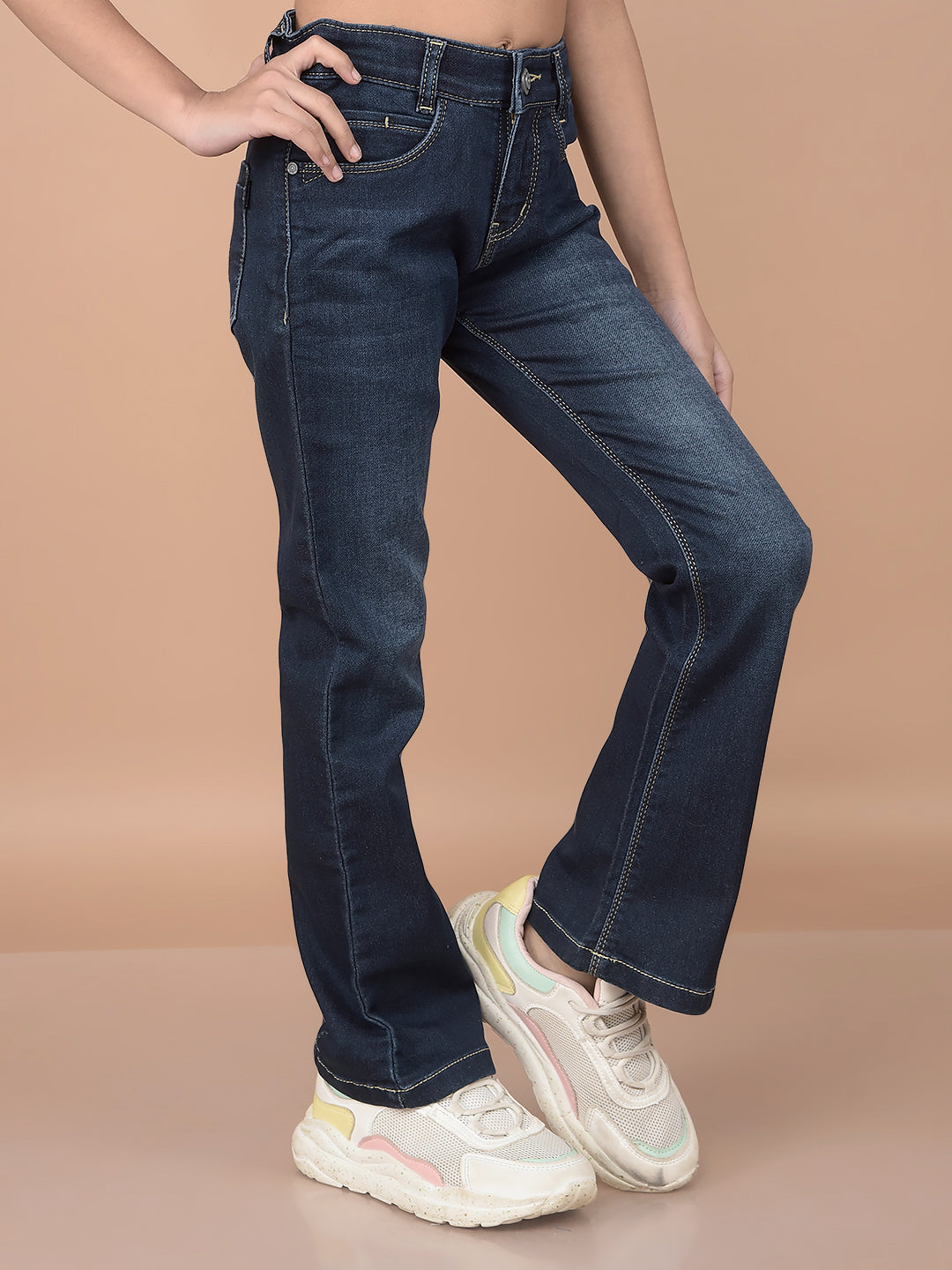 Blue Bootcut Jeans-Girls Jeans-Crimsoune Club