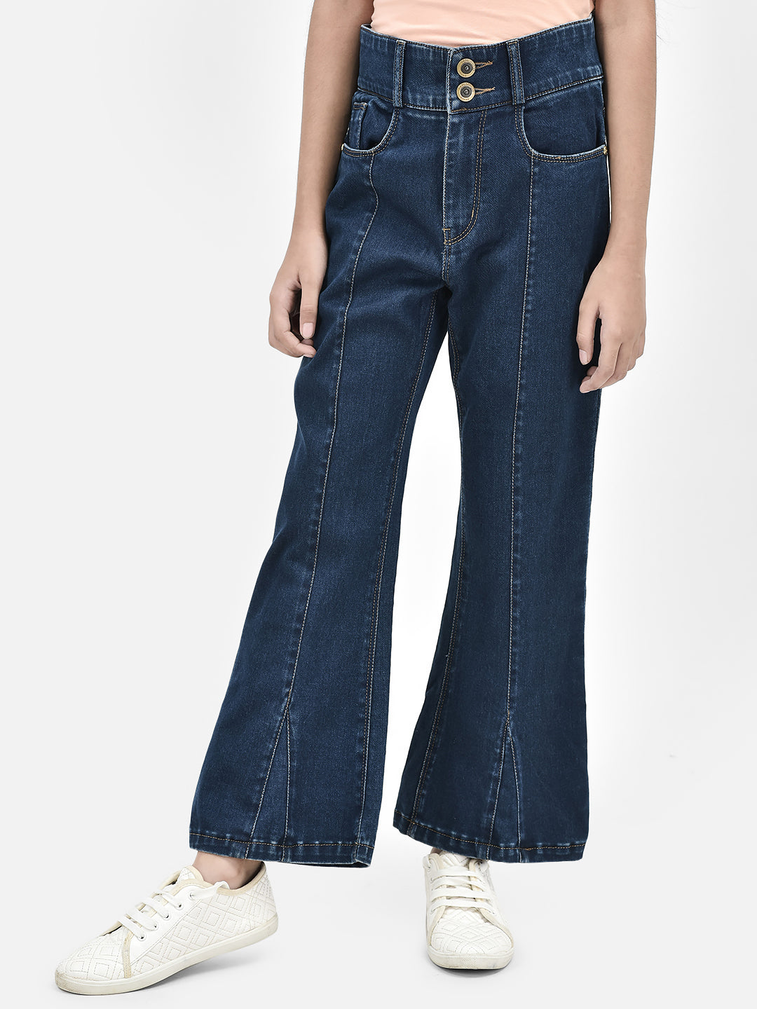 Navy Blue Bootcut High-Waist Jeans-Girls Jeans-Crimsoune Club