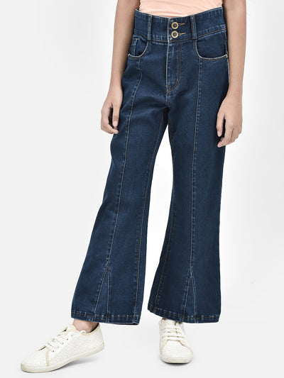Navy Blue Bootcut High-Waist Jeans-Girls Jeans-Crimsoune Club