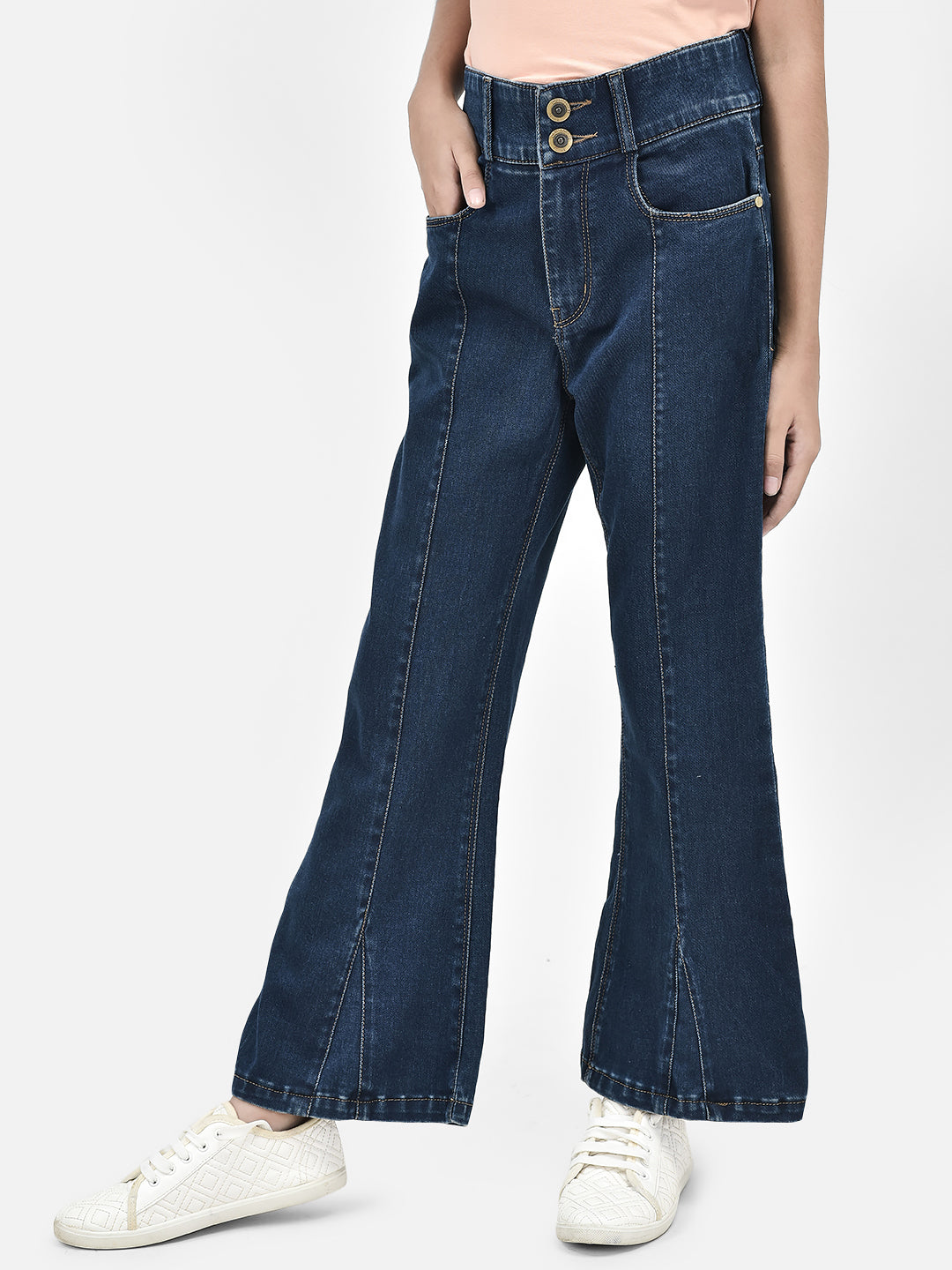 Navy Blue Bootcut High-Waist Jeans-Girls Jeans-Crimsoune Club