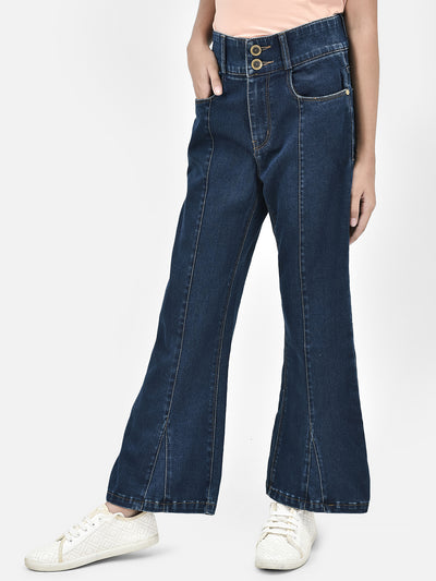 Navy Blue Bootcut High-Waist Jeans-Girls Jeans-Crimsoune Club