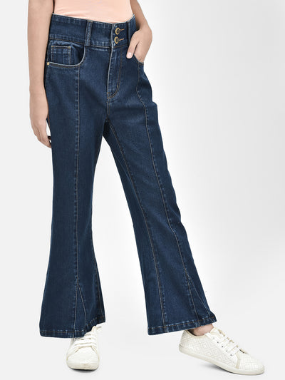 Navy Blue Bootcut High-Waist Jeans-Girls Jeans-Crimsoune Club