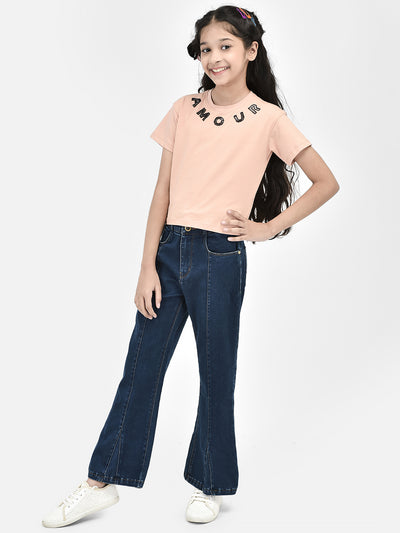 Navy Blue Bootcut High-Waist Jeans-Girls Jeans-Crimsoune Club