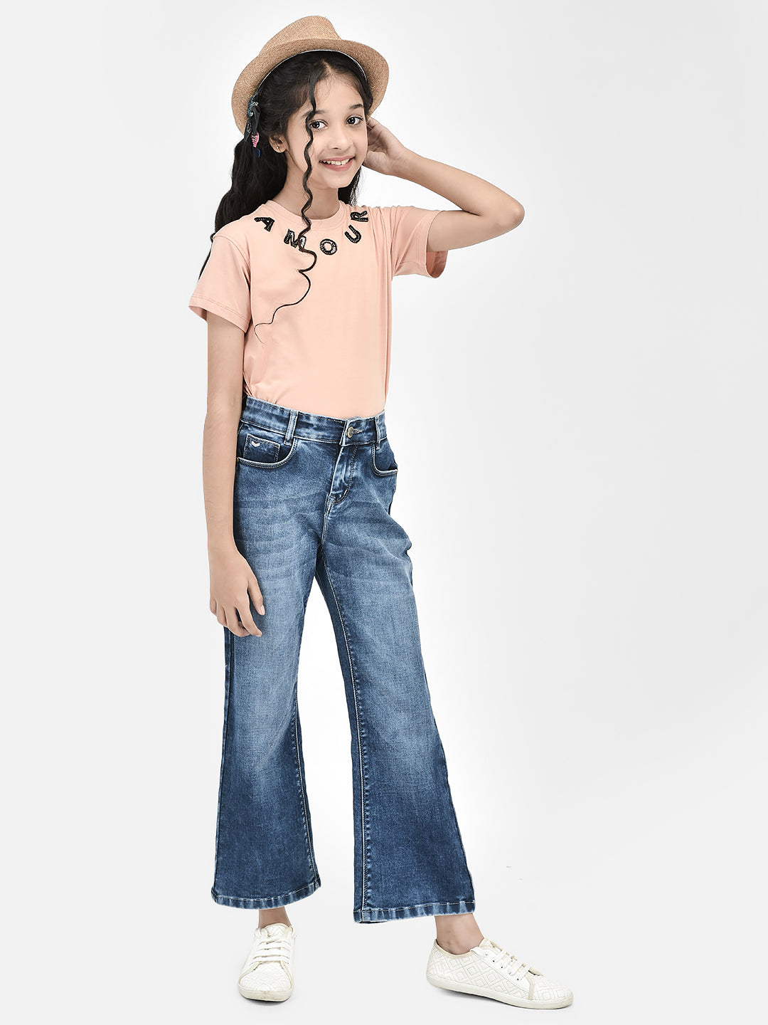 Blue Bootcut Stretchable Jeans-Girls Jeans-Crimsoune Club