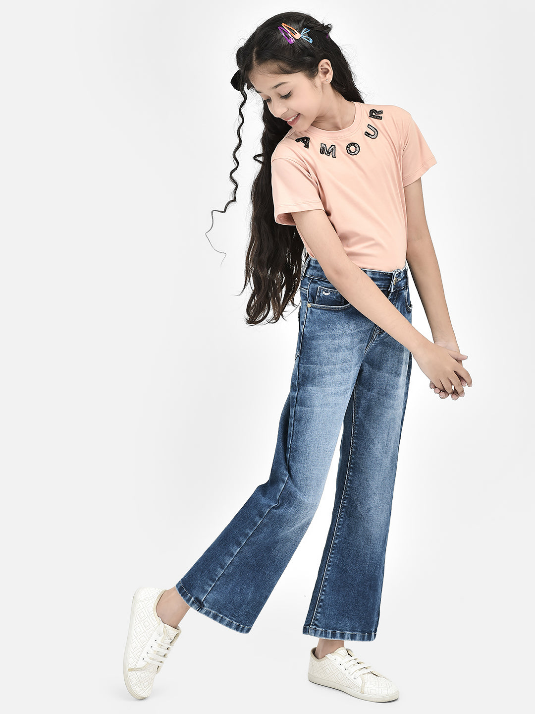 Blue Bootcut Stretchable Jeans-Girls Jeans-Crimsoune Club