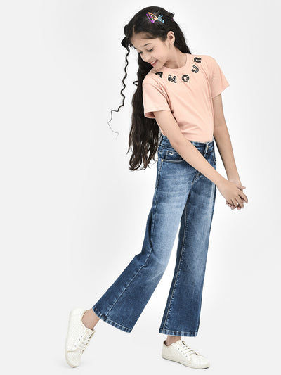 Blue Bootcut Stretchable Jeans-Girls Jeans-Crimsoune Club