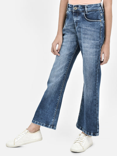 Blue Bootcut Stretchable Jeans-Girls Jeans-Crimsoune Club