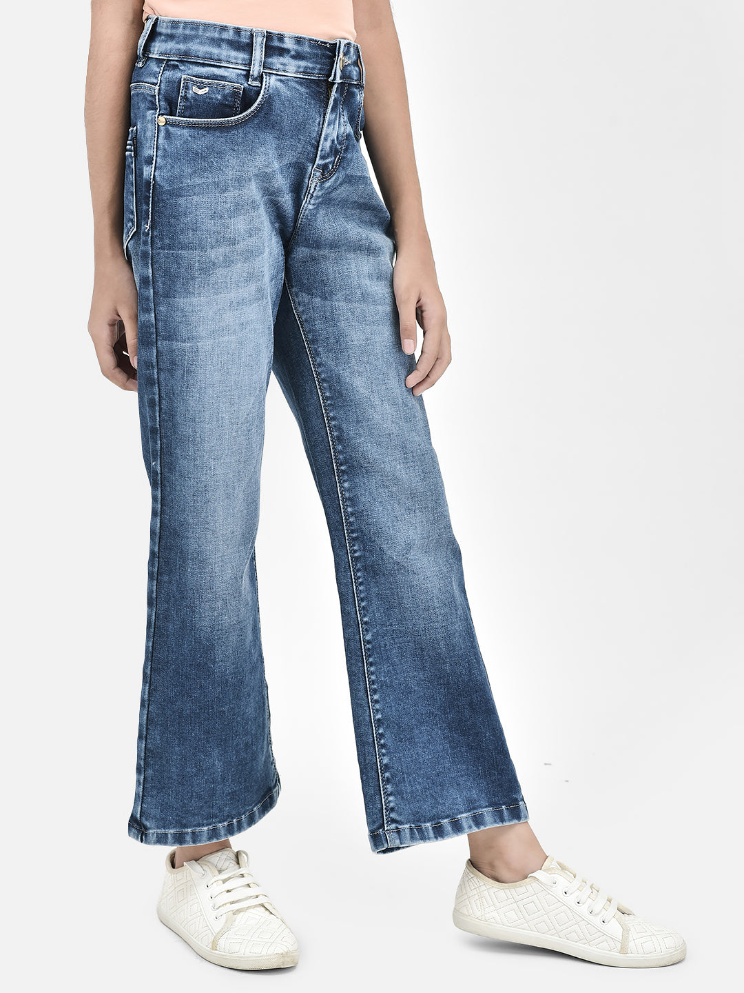 Blue Bootcut Stretchable Jeans-Girls Jeans-Crimsoune Club