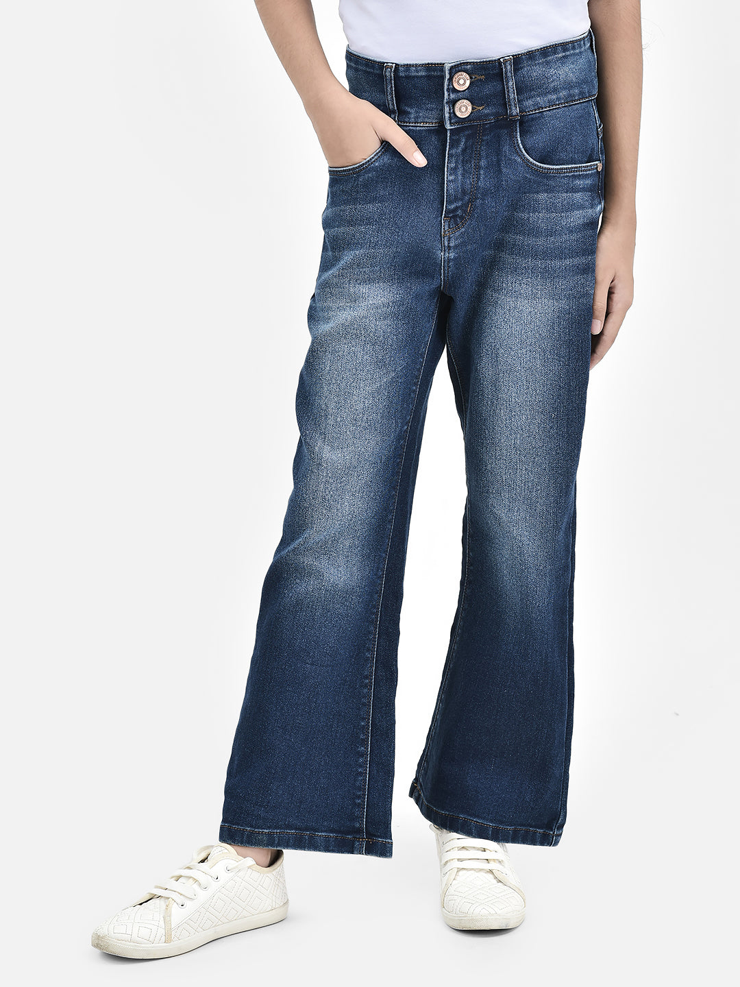 Blue Bootcut Jeans-Girls Jeans-Crimsoune Club