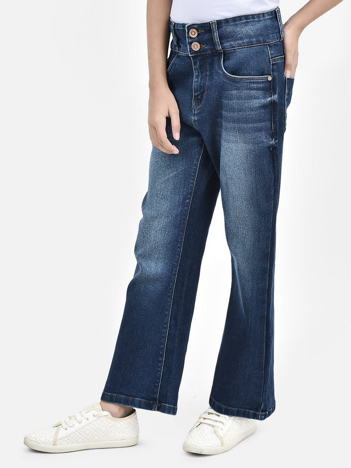 Blue Bootcut Jeans-Girls Jeans-Crimsoune Club