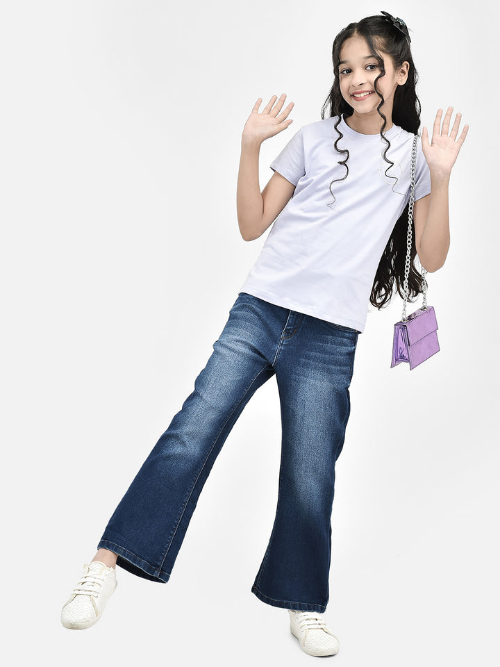 Blue Bootcut Jeans-Girls Jeans-Crimsoune Club