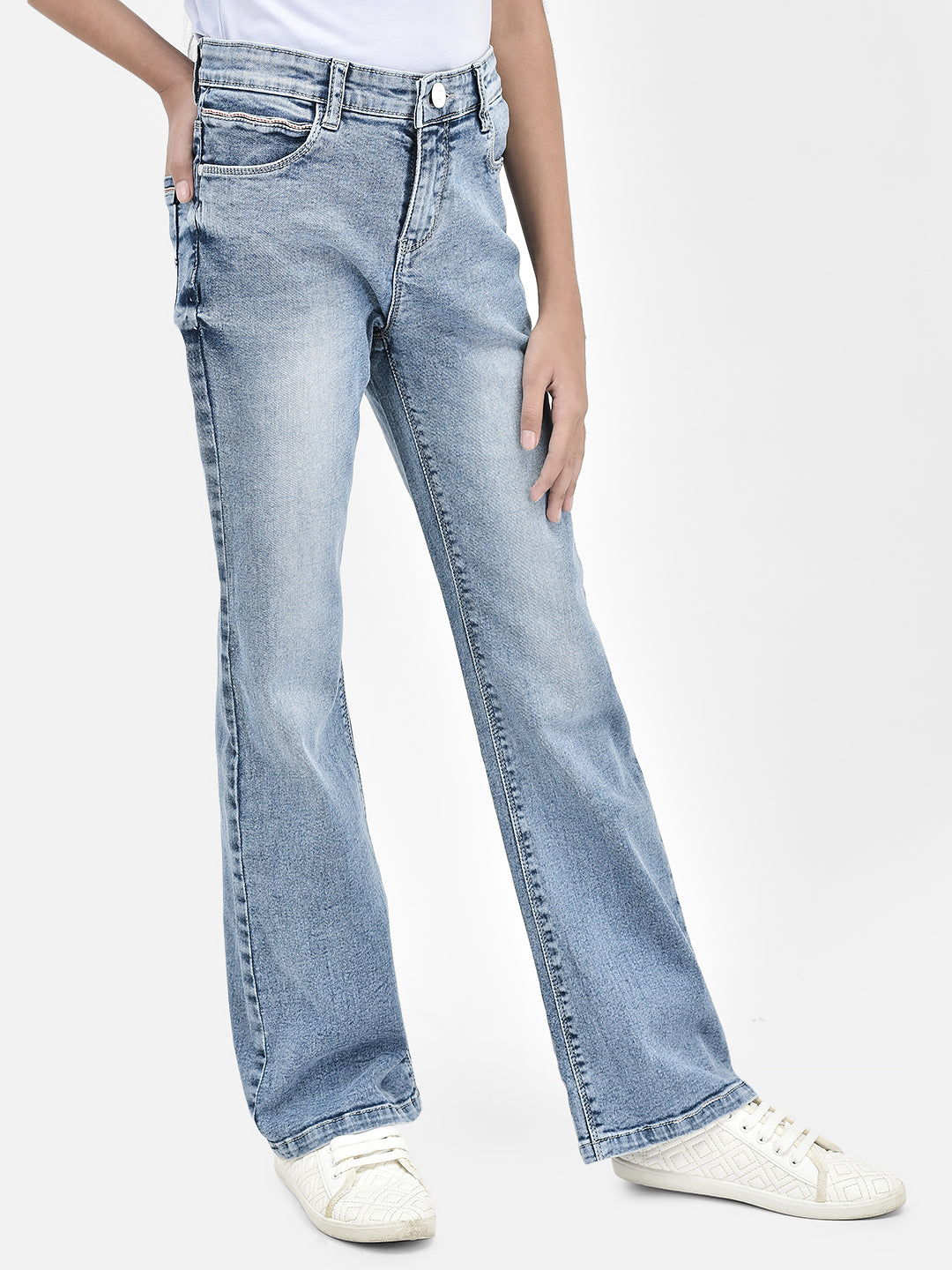 Blue Bootcut Stretchable Jeans-Girls Jeans-Crimsoune Club