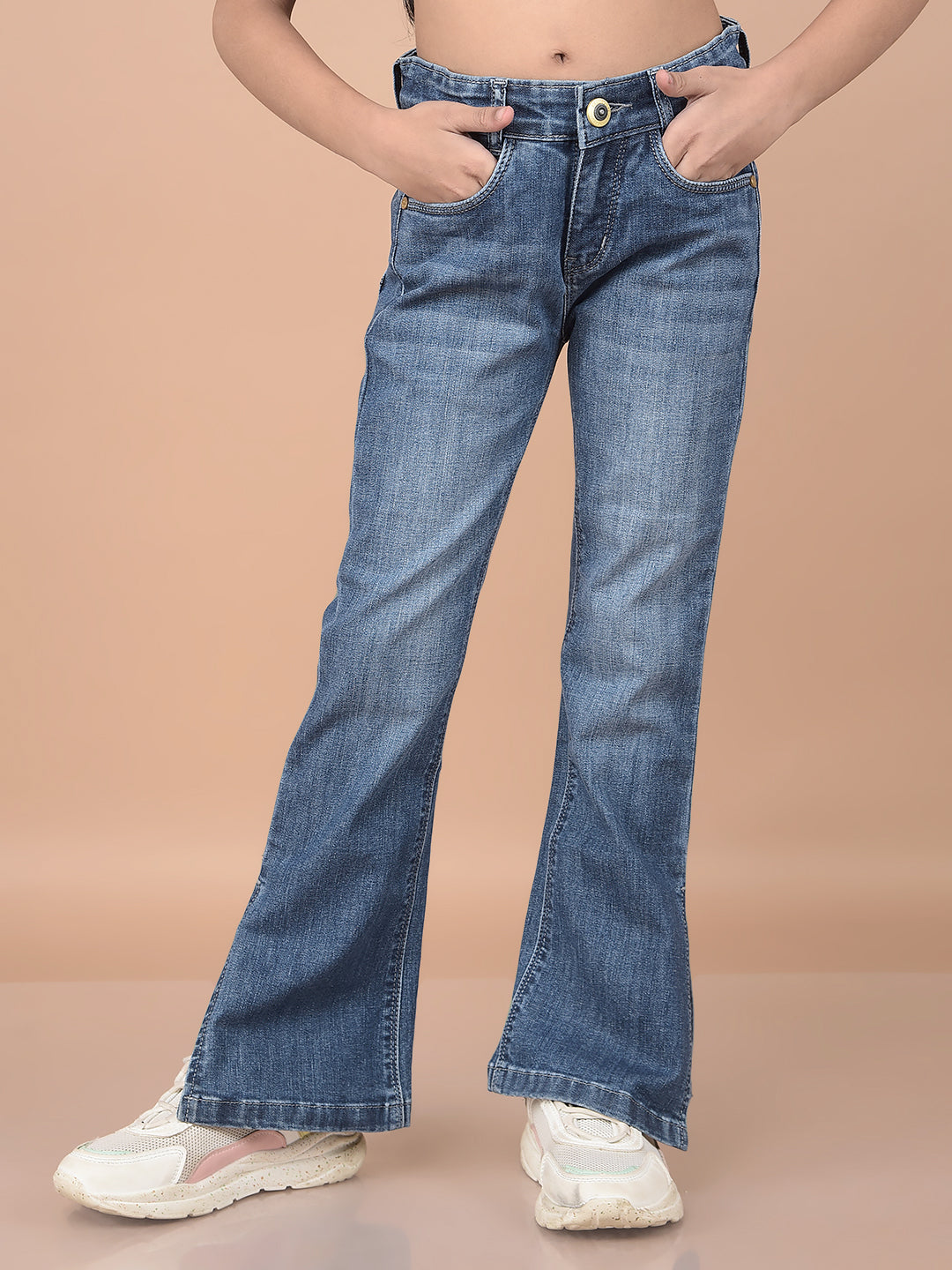 Blue Light-Fade Boot Cut Jeans-Girls Jeans-Crimsoune Club