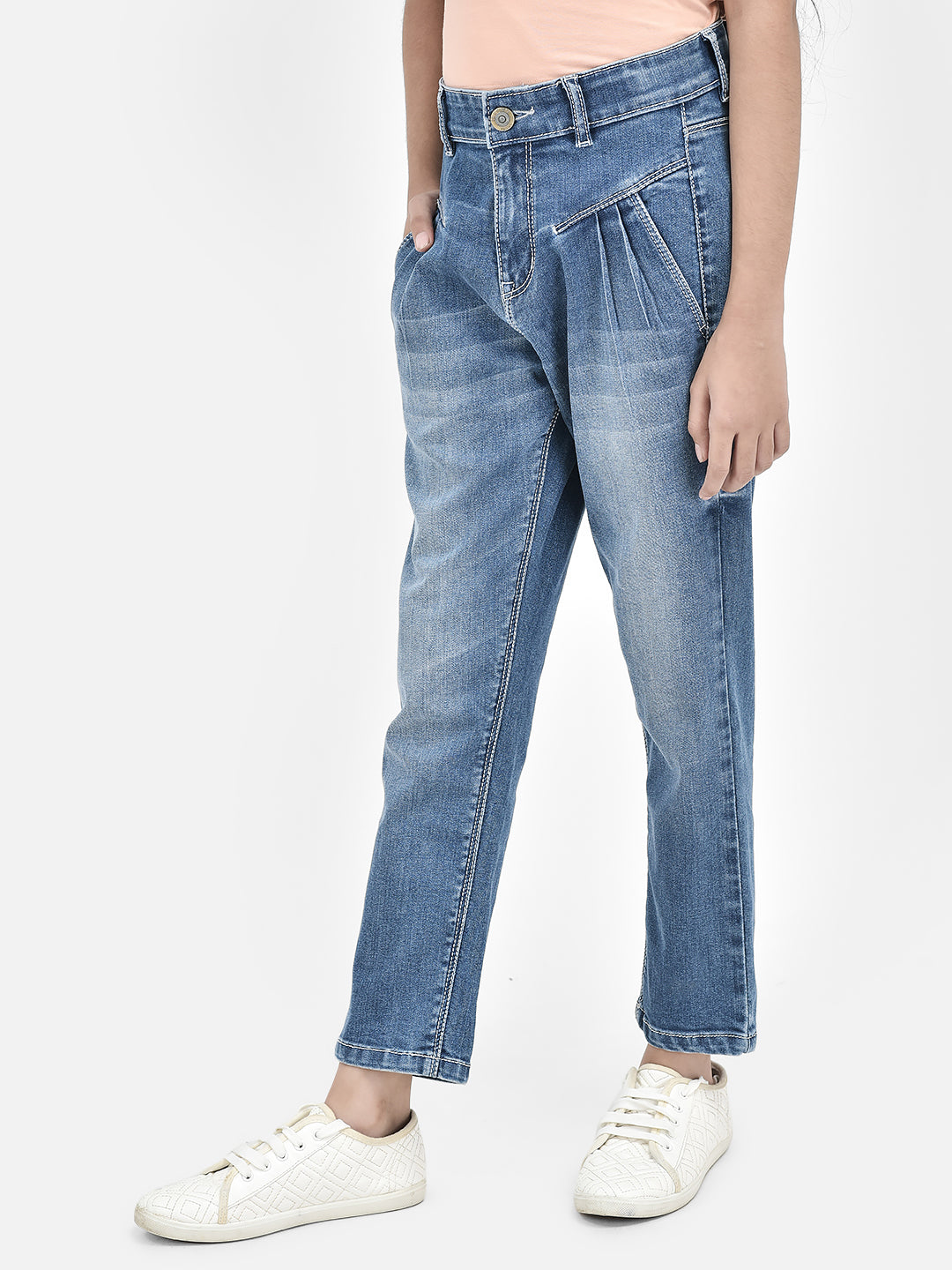 Blue Mom Fit Jeans-Girls Jeans-Crimsoune Club