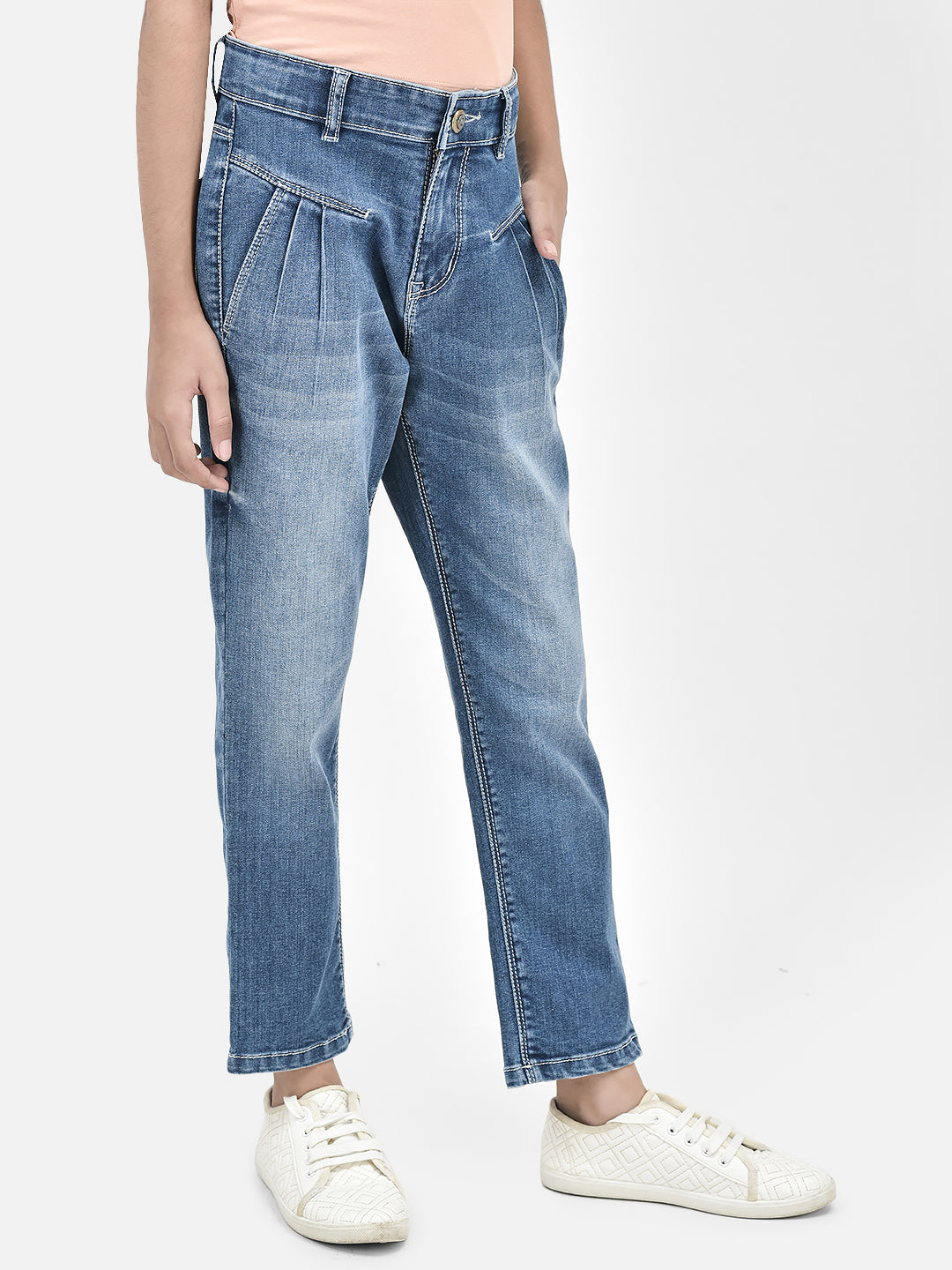 Blue Mom Fit Jeans-Girls Jeans-Crimsoune Club