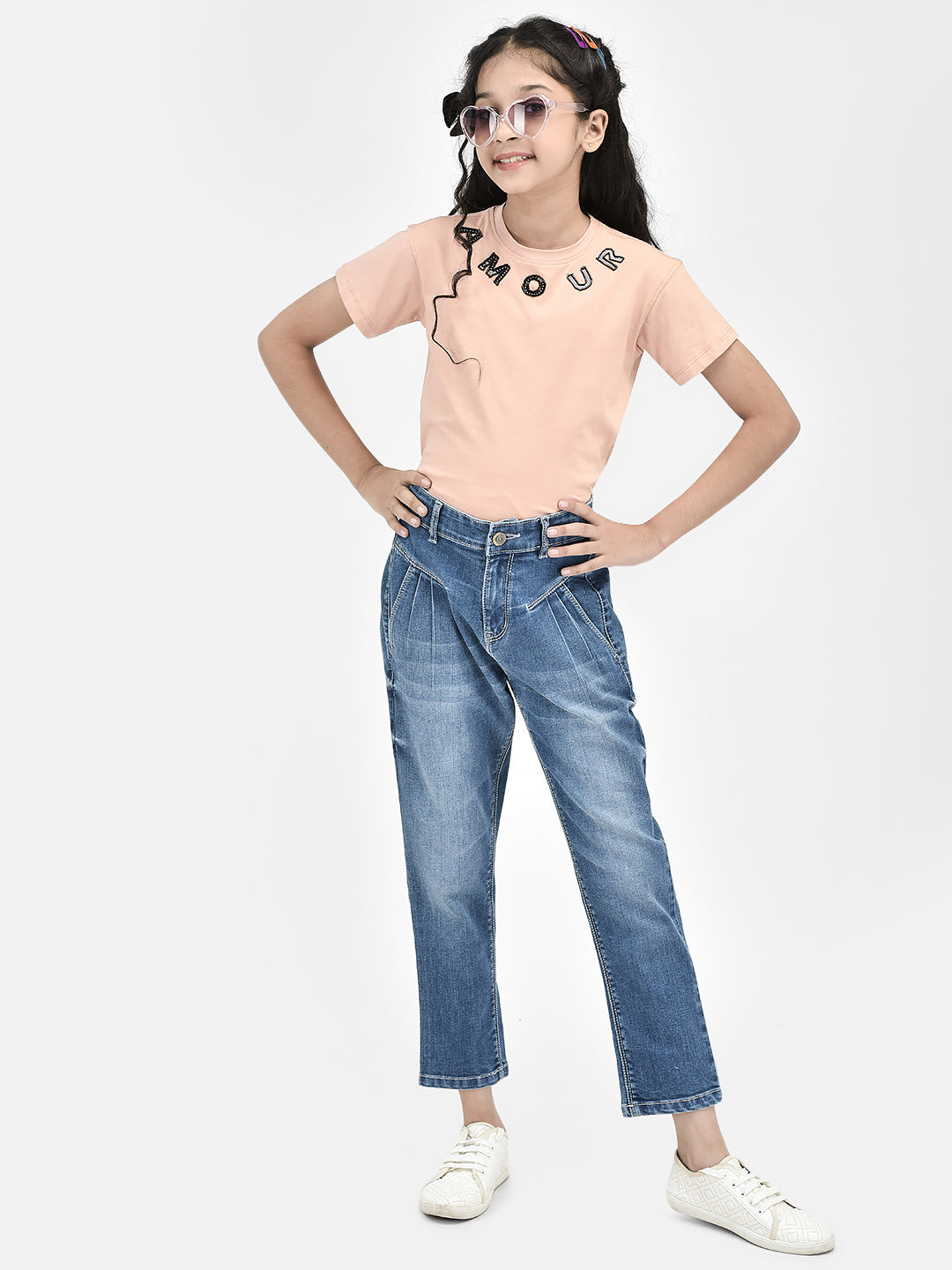 Blue Mom Fit Jeans-Girls Jeans-Crimsoune Club