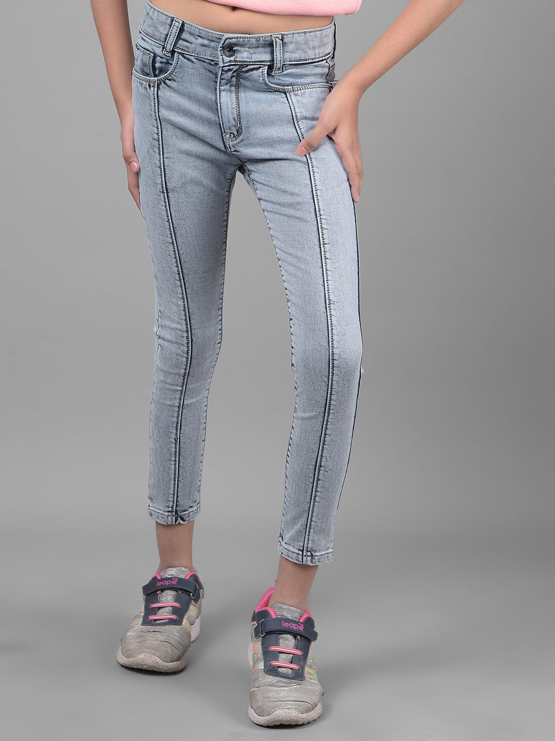 Grey Skinny Crop Length Jeans-Girls Jeans-Crimsoune Club