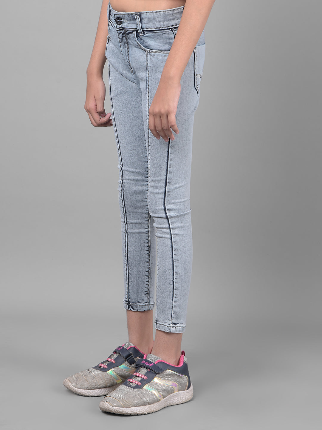Grey Skinny Crop Length Jeans-Girls Jeans-Crimsoune Club