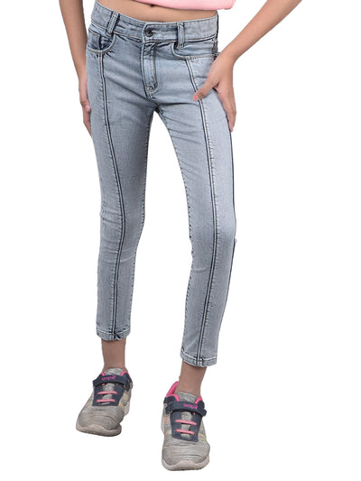 Grey Skinny Crop Length Jeans-Girls Jeans-Crimsoune Club