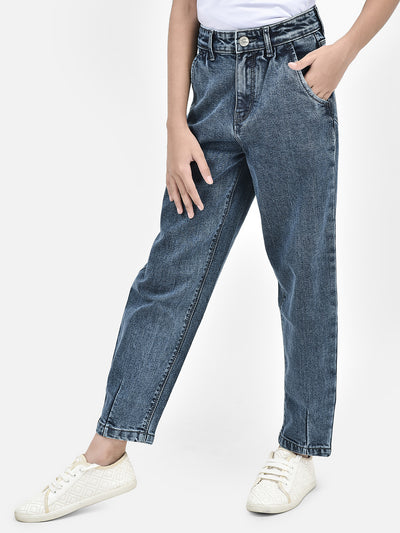 Blue Mom Fit Jeans-Girls Jeans-Crimsoune Club