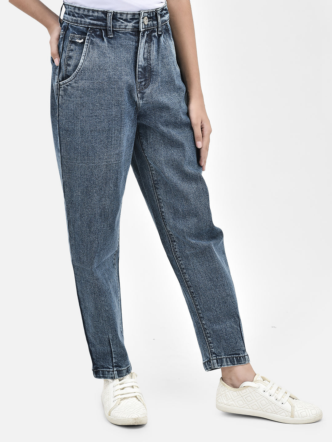 Blue Mom Fit Jeans-Girls Jeans-Crimsoune Club