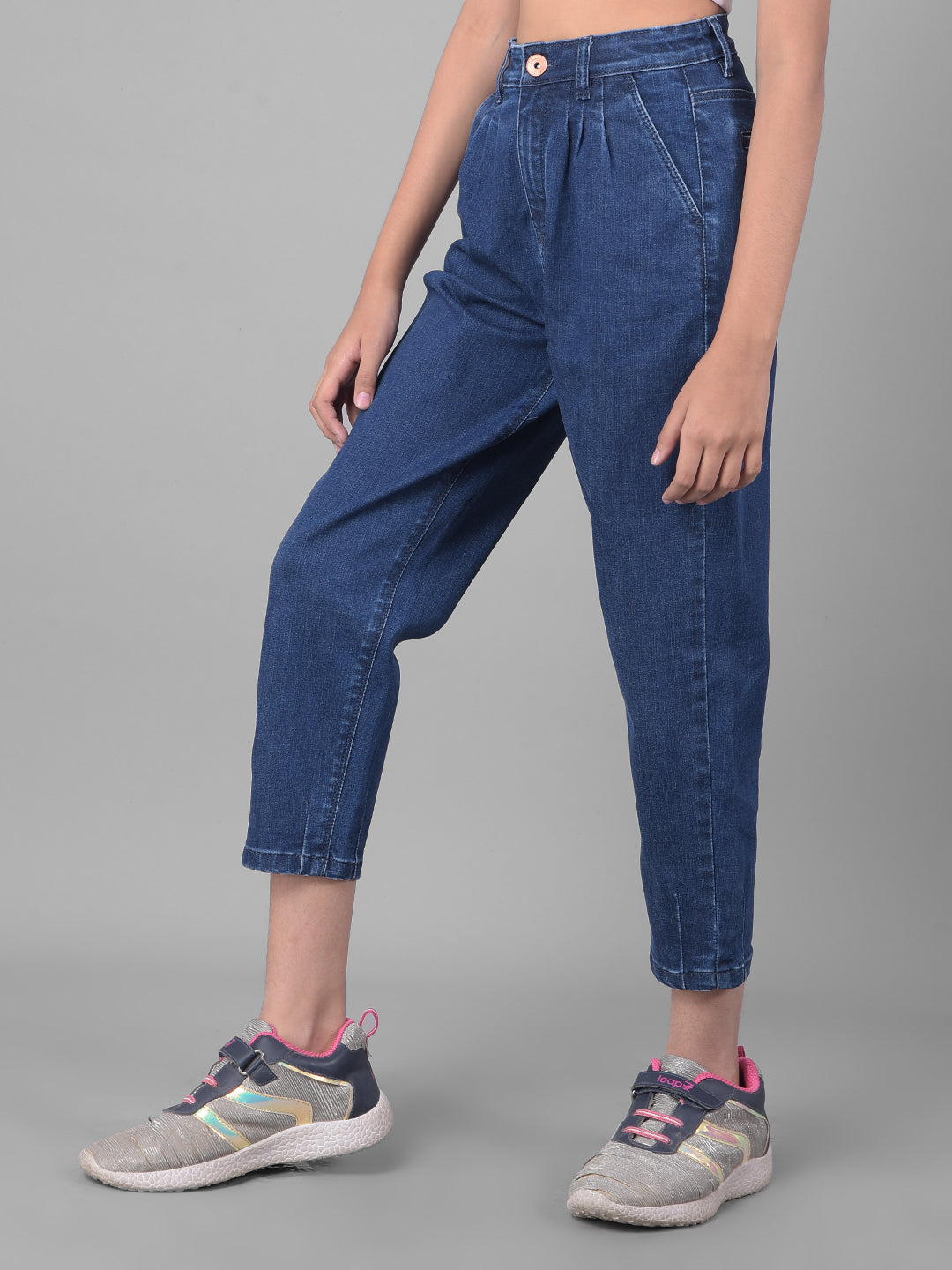 Navy Blue Mom-Fit Jeans-Girls Jeans-Crimsoune Club