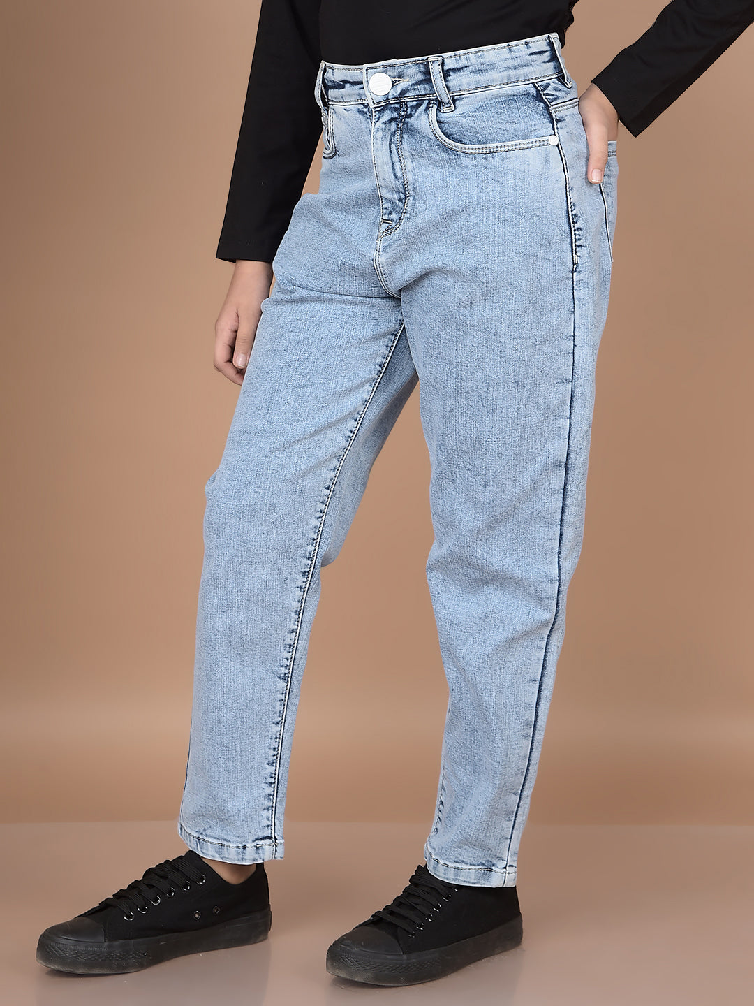 Navy Blue Mom-Fit Jeans-Girls Jeans-Crimsoune Club