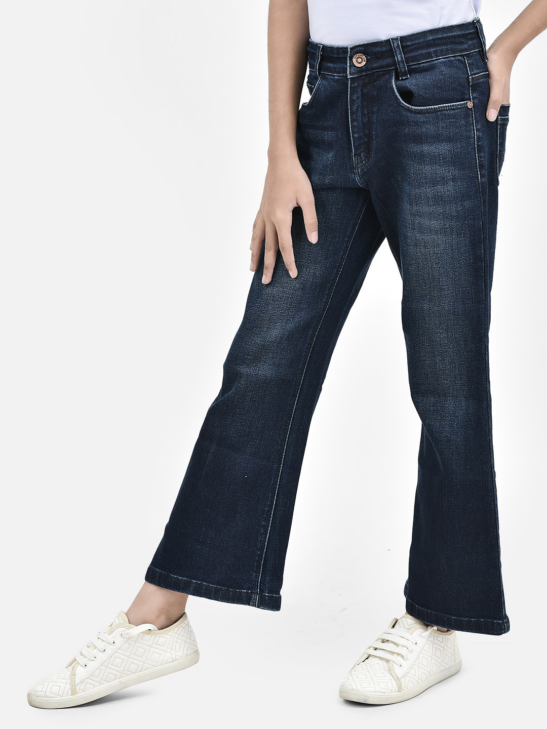 Navy Blue Bootcut Jeans-Girls Jeans-Crimsoune Club