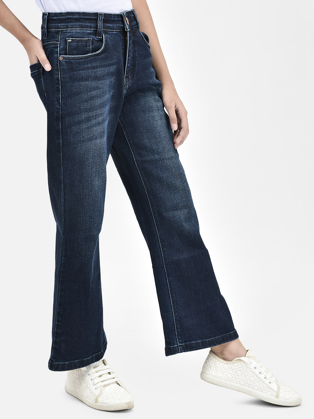 Navy Blue Bootcut Jeans-Girls Jeans-Crimsoune Club