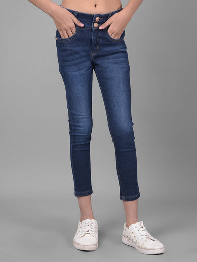 Navy Blue High-Waist Jeans-Girls Jeans-Crimsoune Club