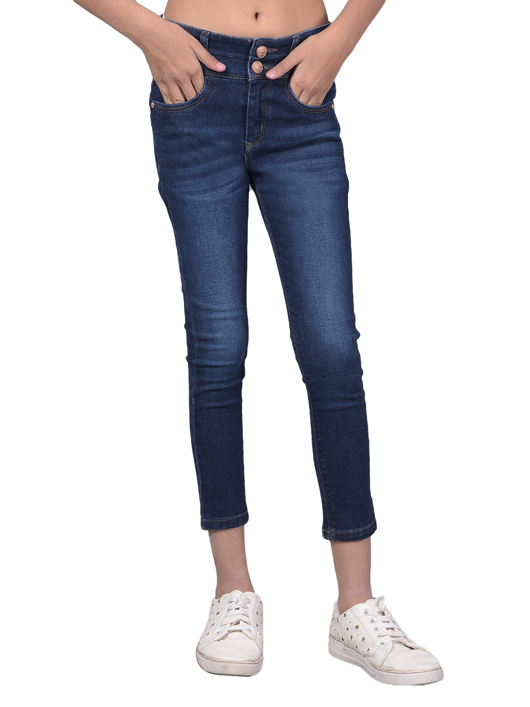 Navy Blue High-Waist Jeans-Girls Jeans-Crimsoune Club