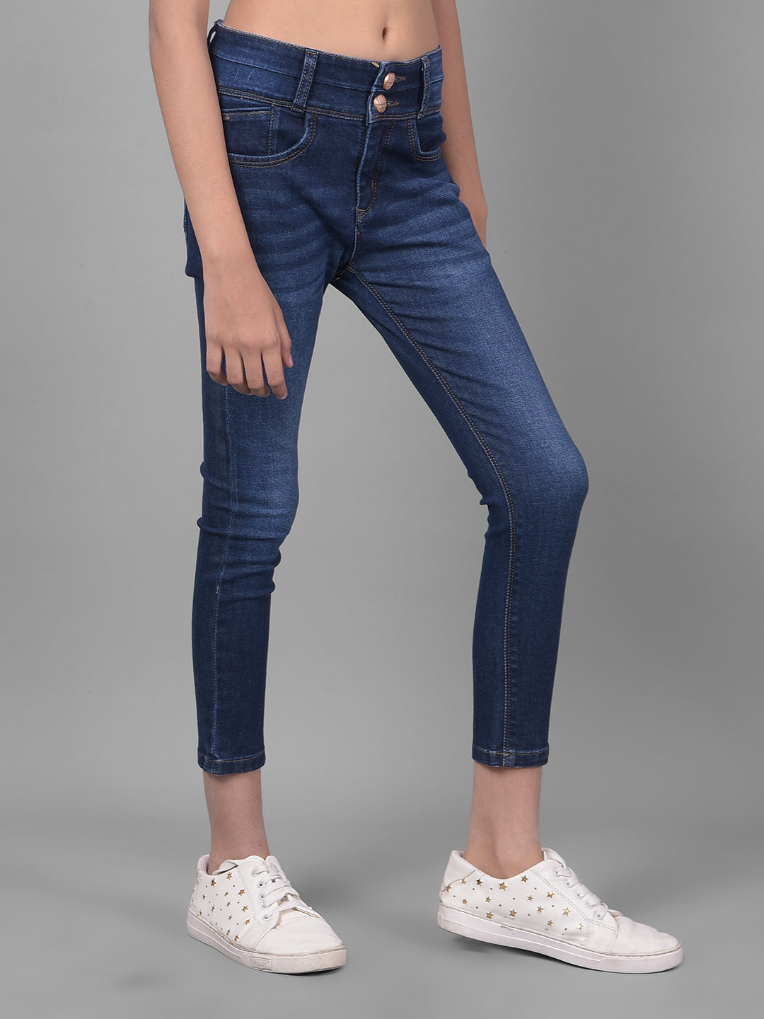 Navy Blue High-Waist Jeans-Girls Jeans-Crimsoune Club