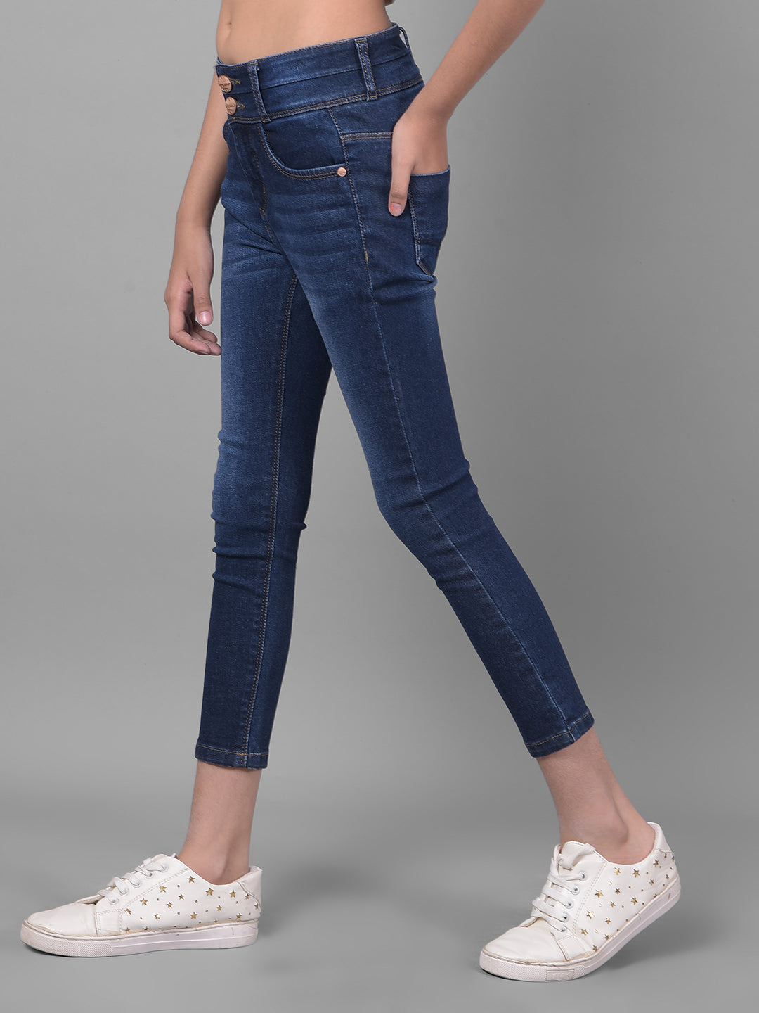 Navy Blue High-Waist Jeans-Girls Jeans-Crimsoune Club