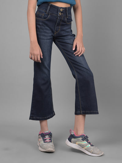 Navy Blue Bootcut Jeans-Girls Jeans-Crimsoune Club