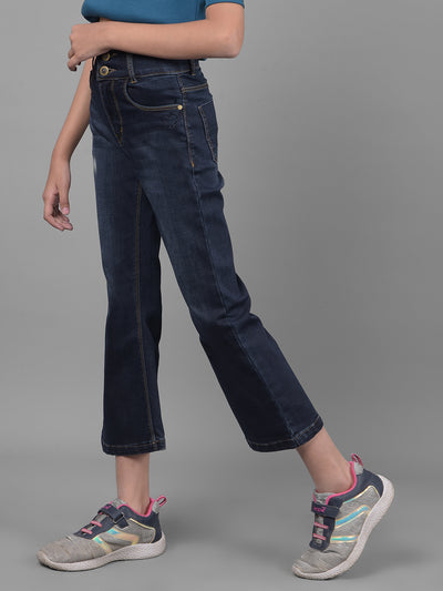 Navy Blue Bootcut Jeans-Girls Jeans-Crimsoune Club