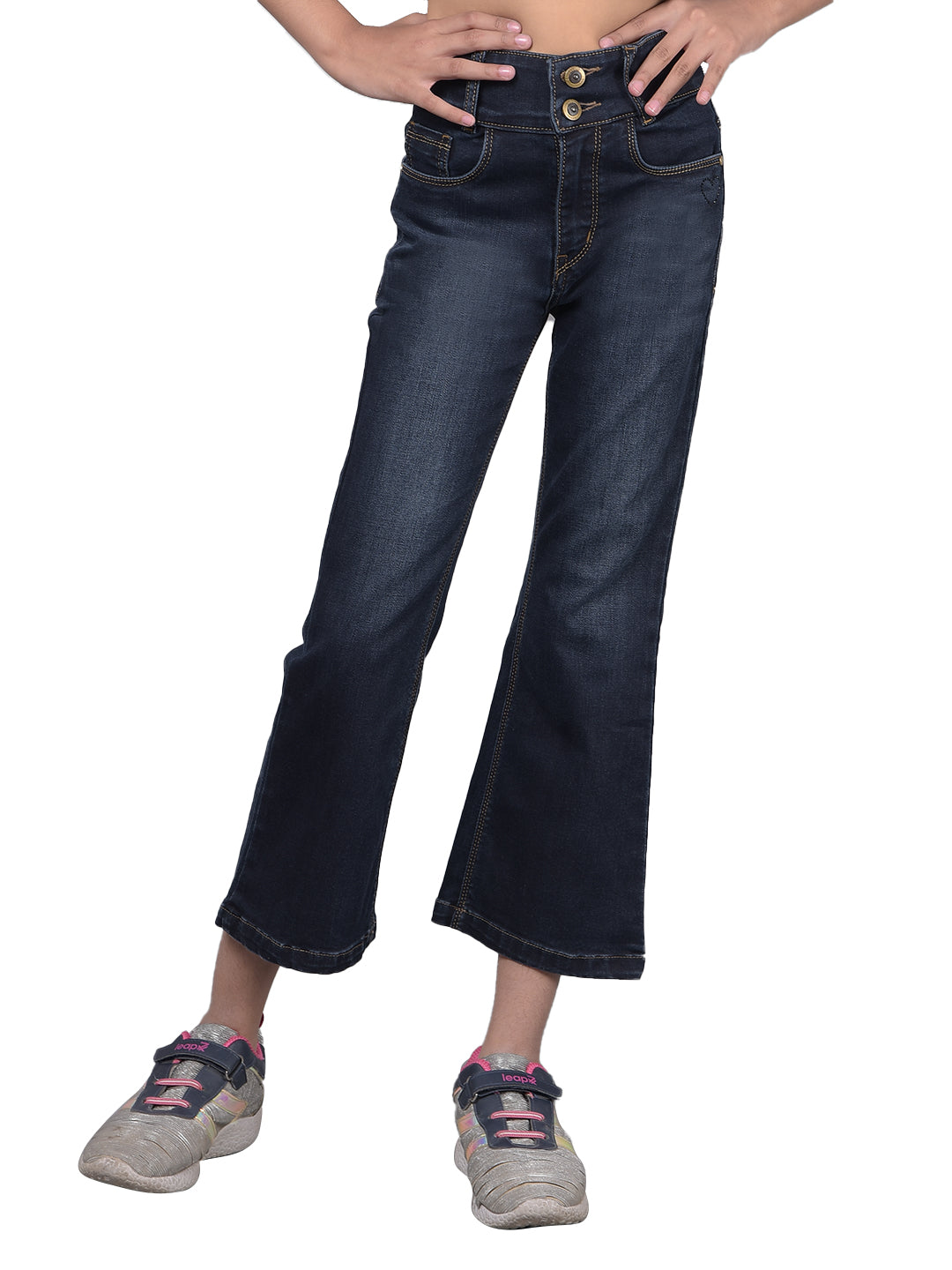 Navy Blue Bootcut Jeans-Girls Jeans-Crimsoune Club