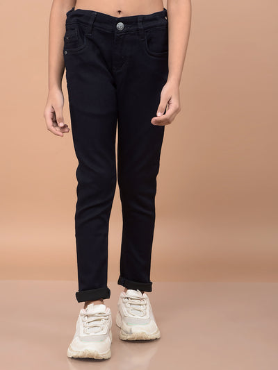 Navy Blue Ankle Fit Jeans-Girls Jeans-Crimsoune Club