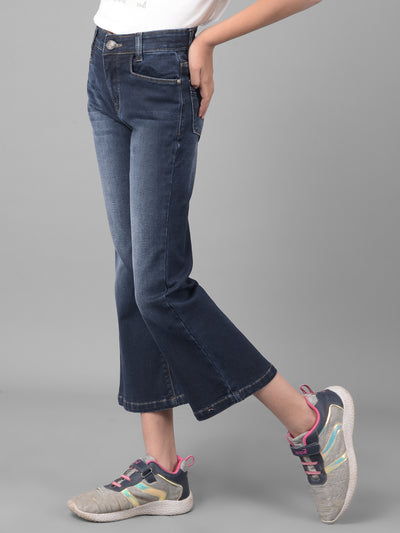 Navy Blue Bootcut Jeans-Girls Jeans-Crimsoune Club