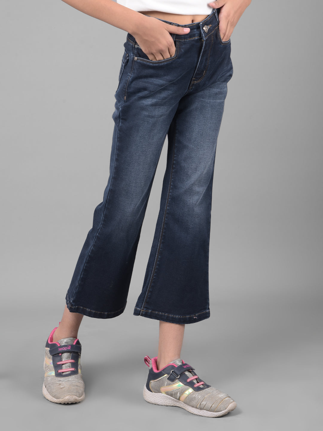 Navy Blue Bootcut Jeans-Girls Jeans-Crimsoune Club