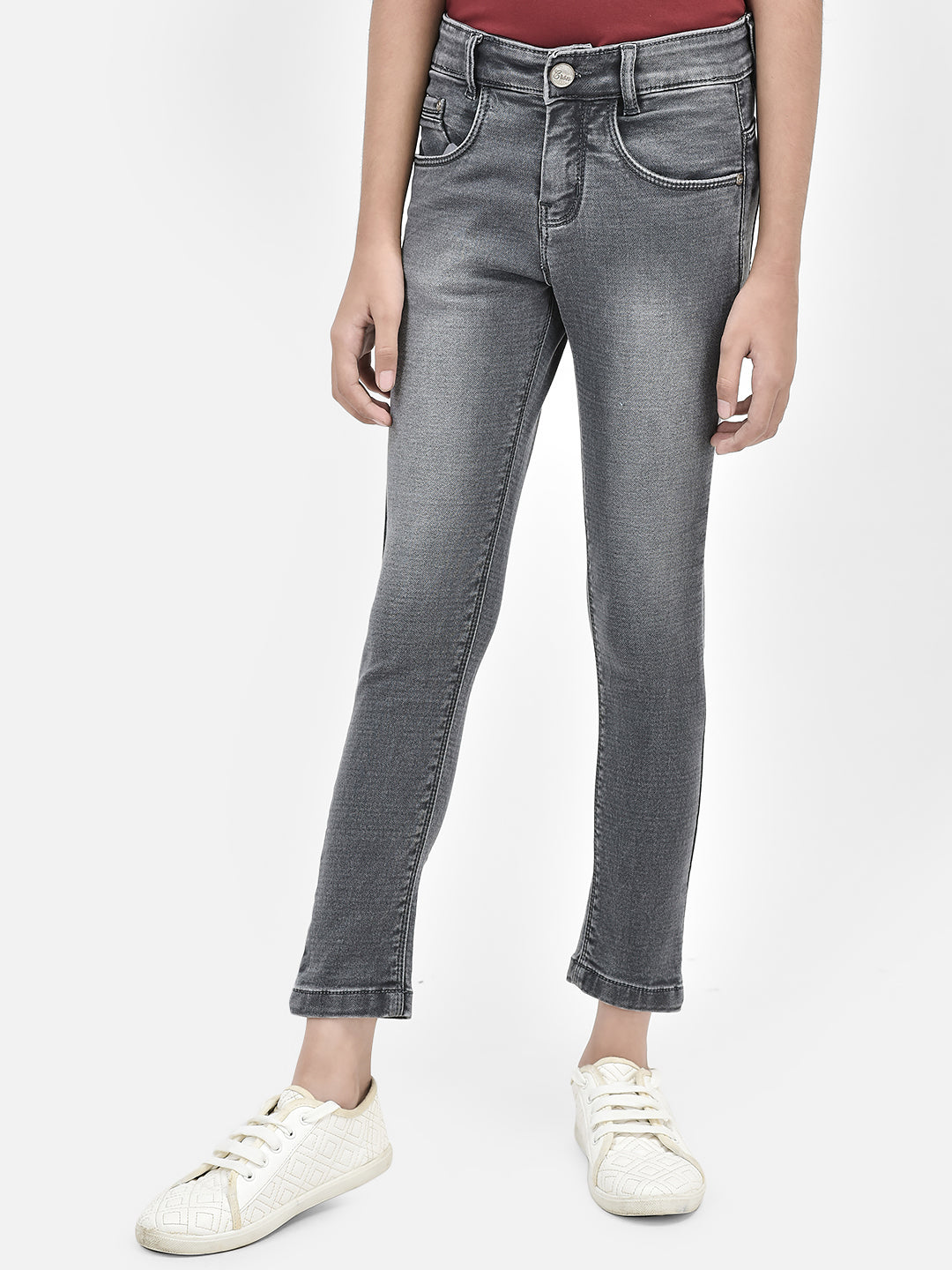 Grey Crop Length Jeans-Girls Jeans-Crimsoune Club